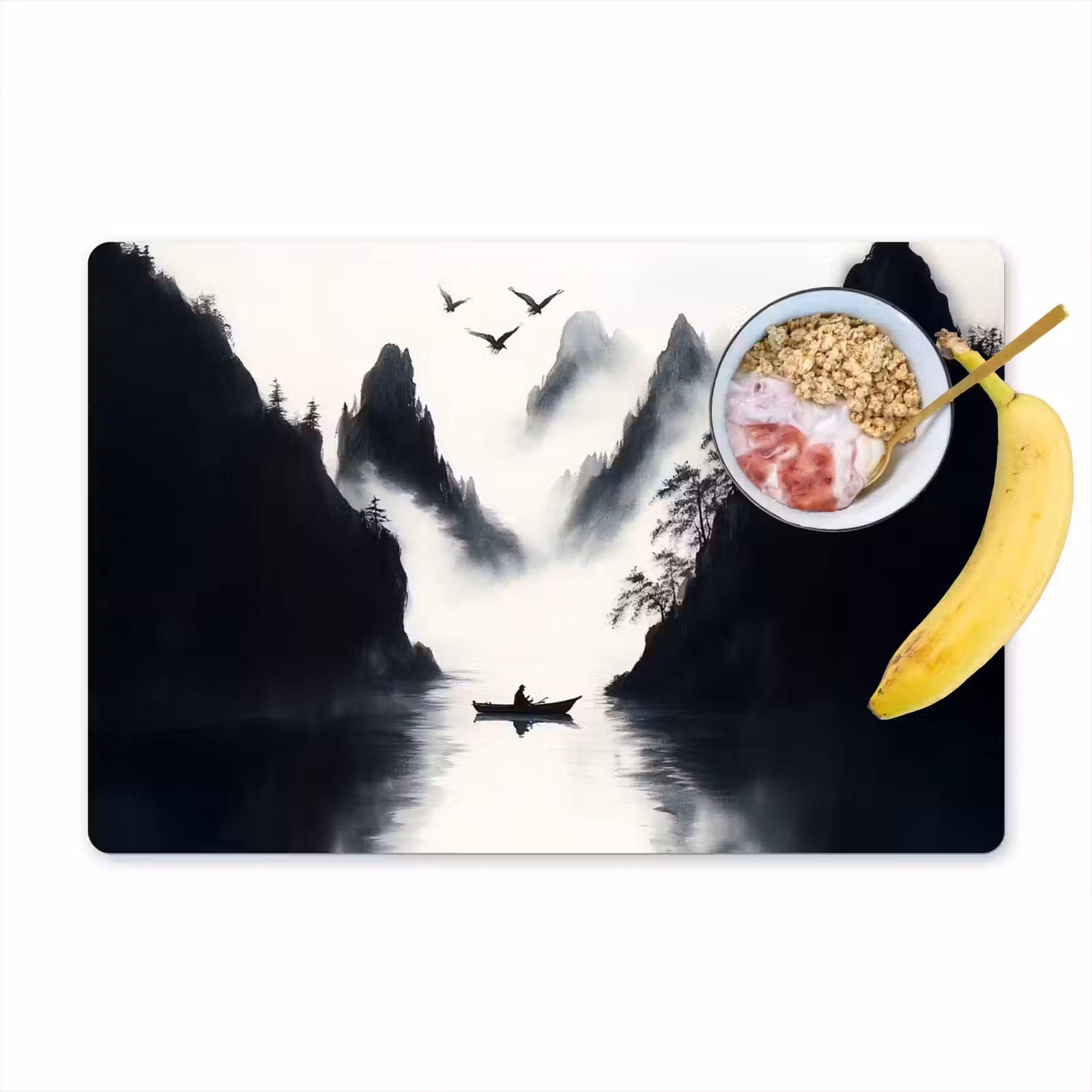 Placemat - 6 stuks - Roeiboot - Mistig - Bergen - Vogels — 1