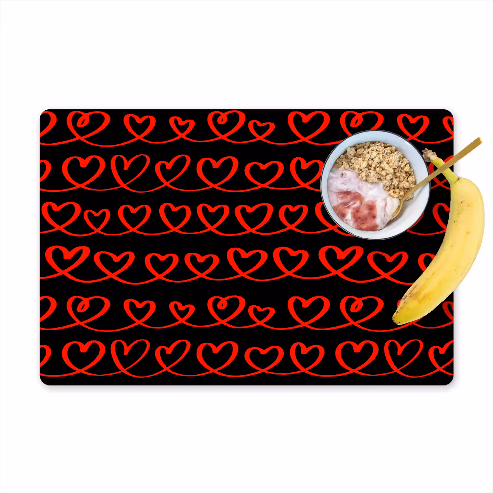 Placemat - 6 stuks - Verweven - Harten - Zwart - Rood — 1