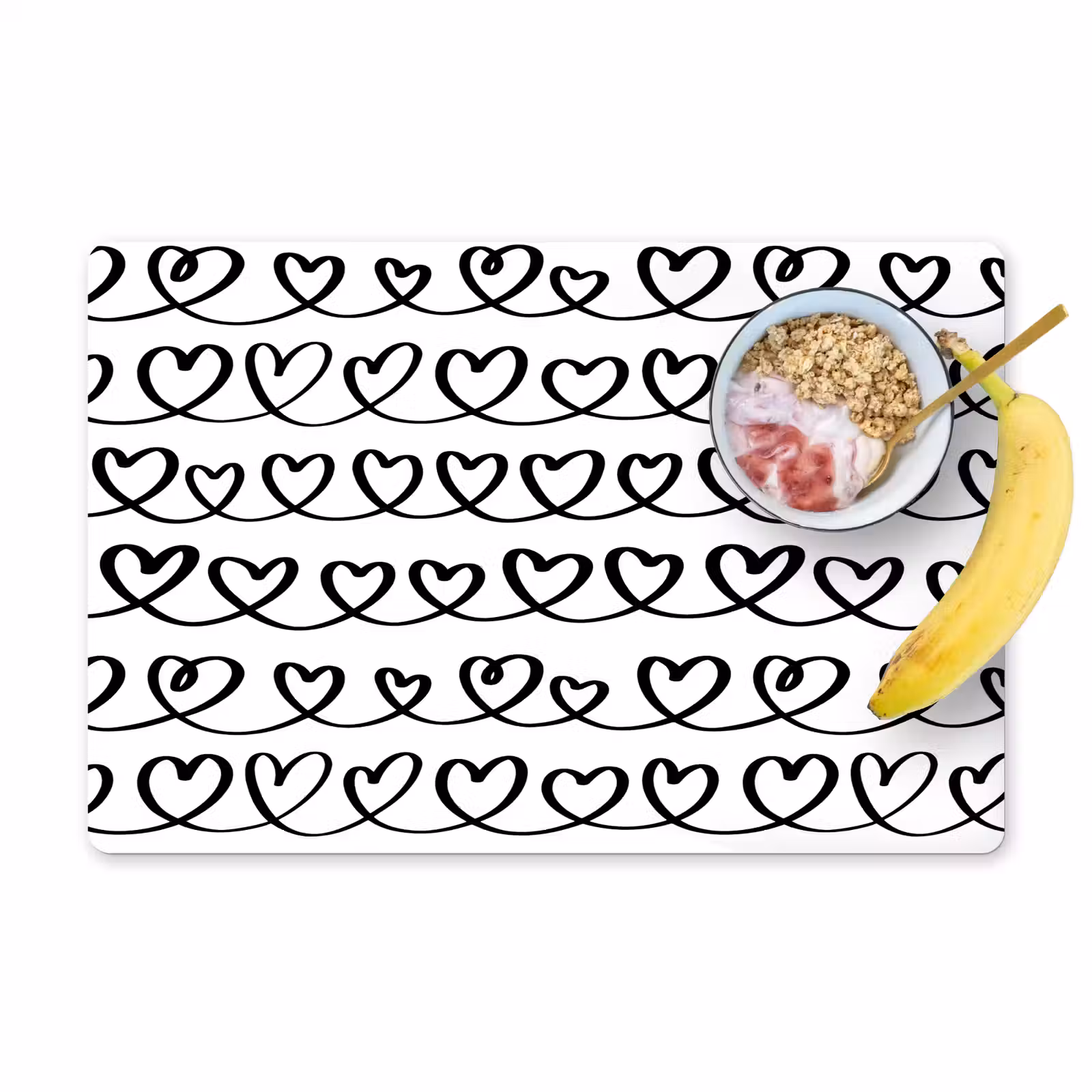 Placemat - 6 stuks - Wit - Harten - Verweven - Zwart — 1