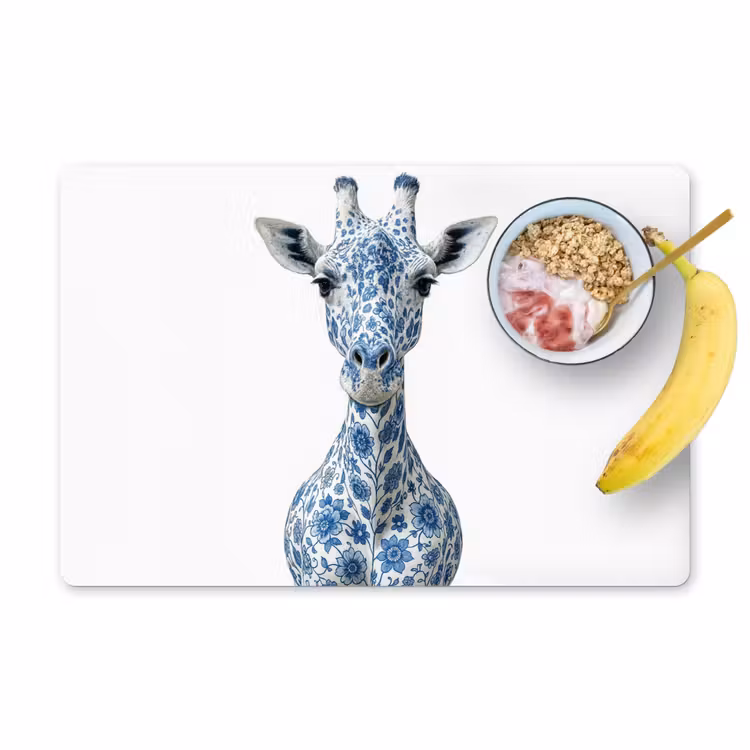 Placemat - 6 stuks - Giraffe - Delfts blauw - Dieren - Minimalistisch — 1