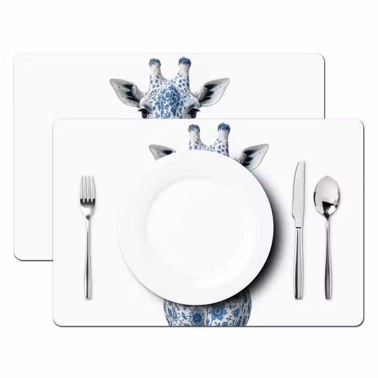 Placemat - 6 stuks - Giraffe - Delfts blauw - Dieren - Minimalistisch — 2