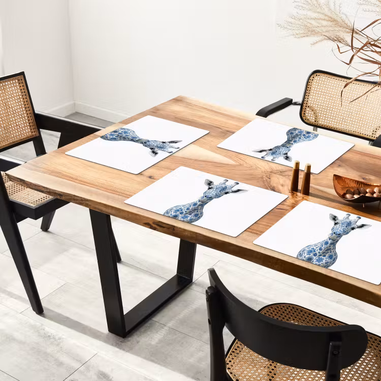 Placemat - 6 stuks - Giraffe - Delfts blauw - Dieren - Minimalistisch — 5
