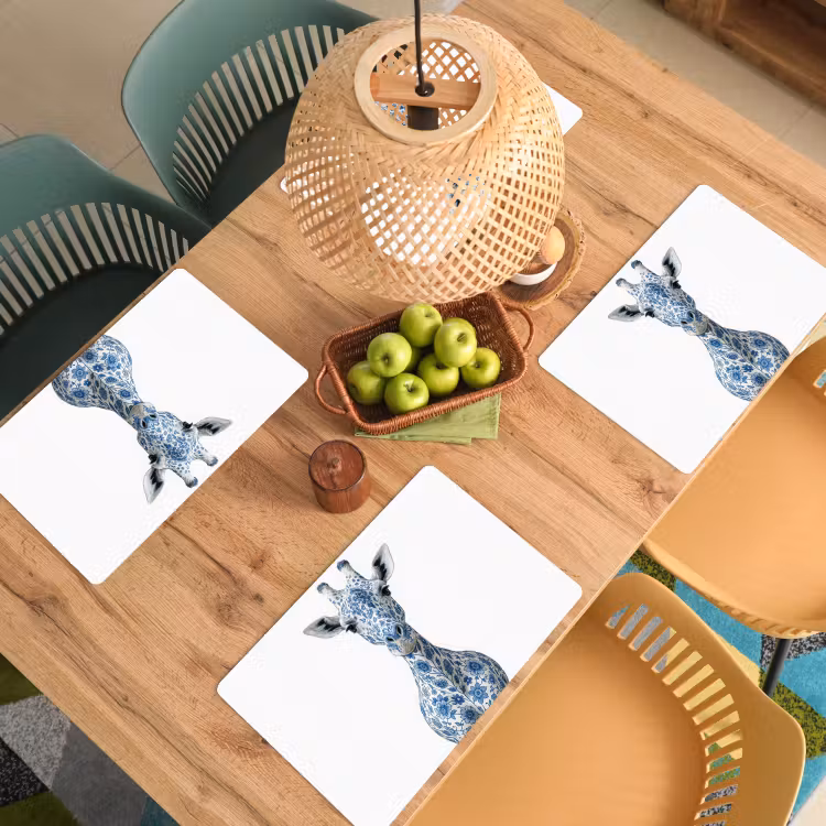 Placemat - 6 stuks - Giraffe - Delfts blauw - Dieren - Minimalistisch — 6