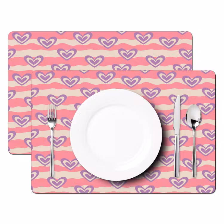 Placemat - 6 stuks - Golven - Patroon - Hartjes - Retro — 2