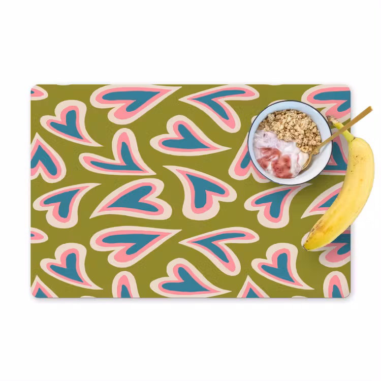 Placemat - 6 stuks - Groen - Retro - Hartjes - Patroon — 1