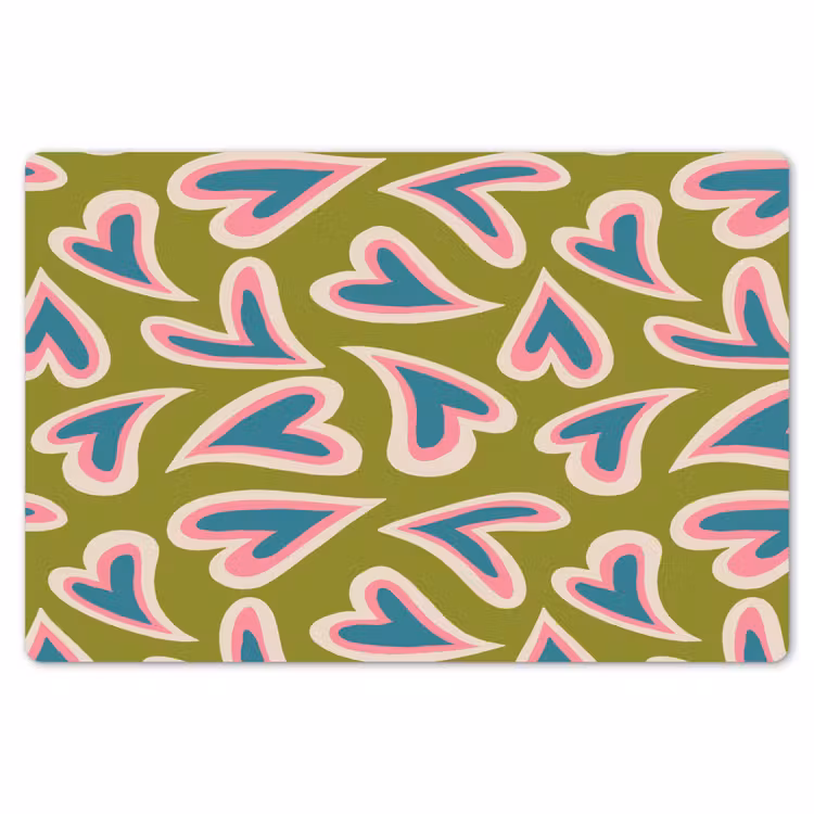 Placemat - 6 stuks - Groen - Retro - Hartjes - Patroon — 7