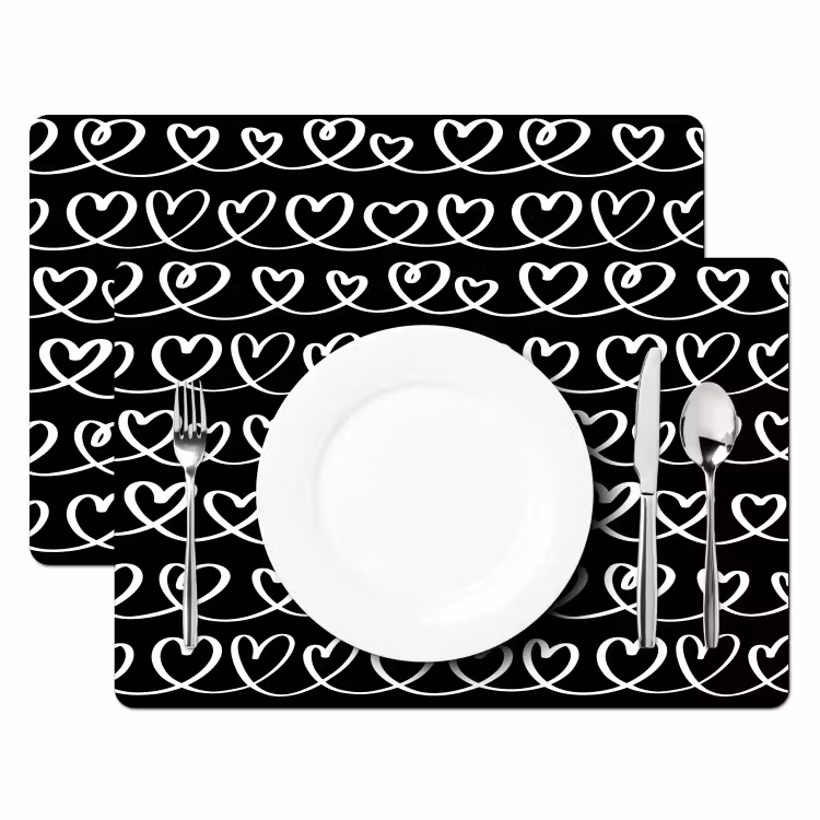 Placemat - 6 stuks - Harten - Verweven - Zwart - Wit — 2