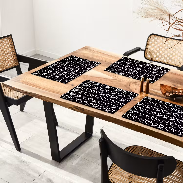 Placemat - 6 stuks - Harten - Verweven - Zwart - Wit — 5
