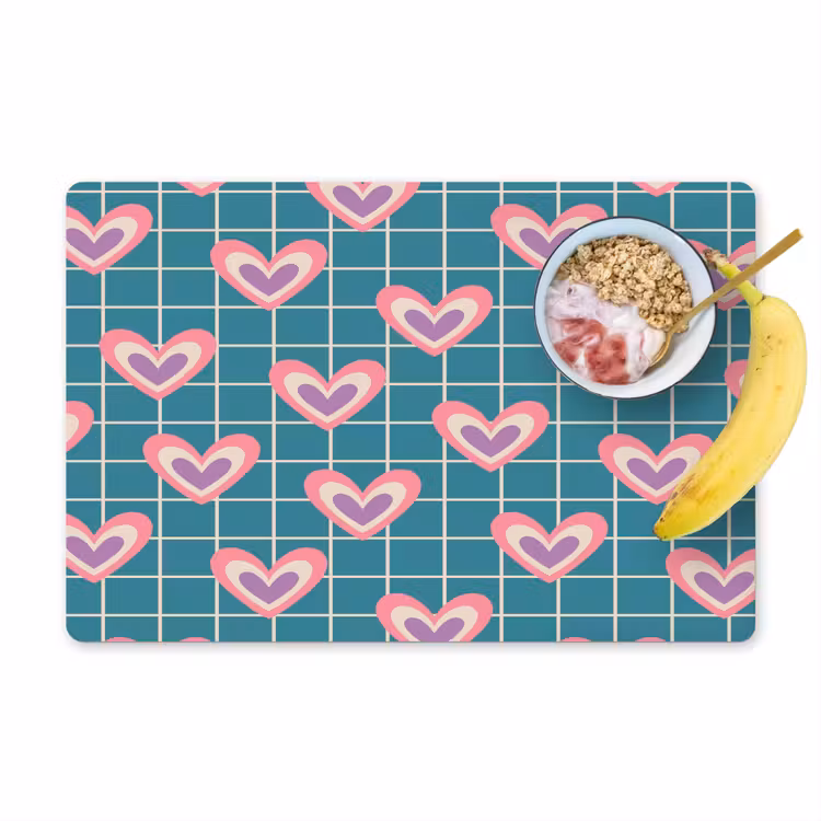 Placemat - 6 stuks - Hartjes - Raster - Patroon - Blauw — 1