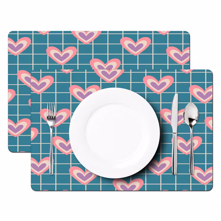 Placemat - 6 stuks - Hartjes - Raster - Patroon - Blauw — 2