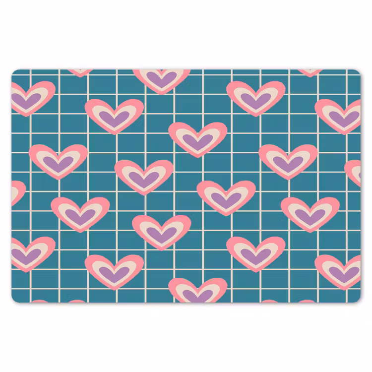 Placemat - 6 stuks - Hartjes - Raster - Patroon - Blauw — 7