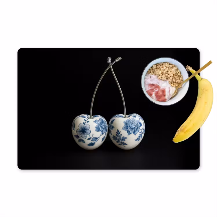 Placemat - 6 stuks - Kersen - Delfts blauw - Fruit — 1