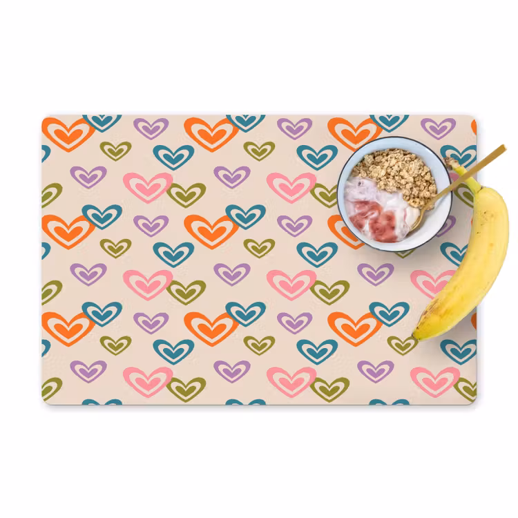 Placemat - 6 stuks - Kleurrijk - Hartjes - Patroon - Beige — 1