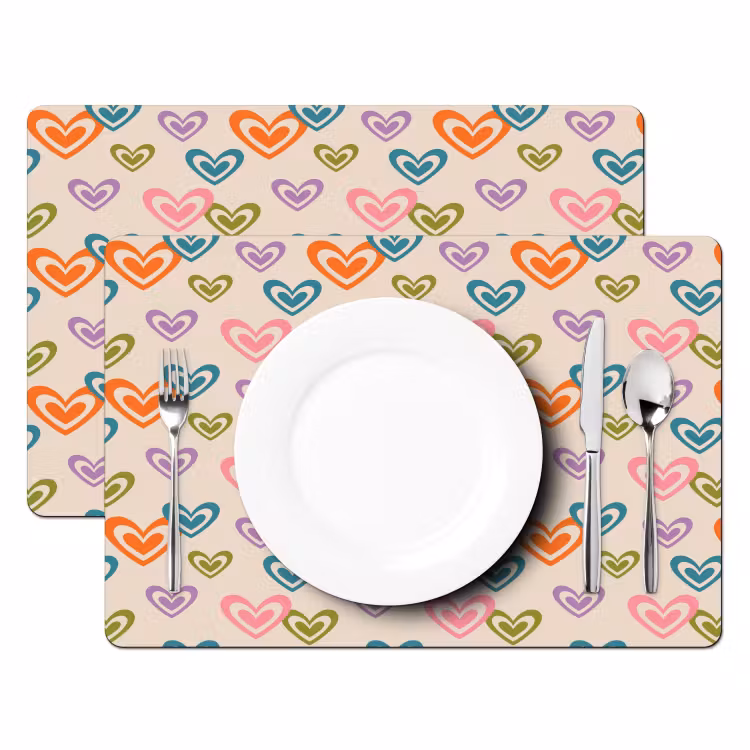 Placemat - 6 stuks - Kleurrijk - Hartjes - Patroon - Beige — 2