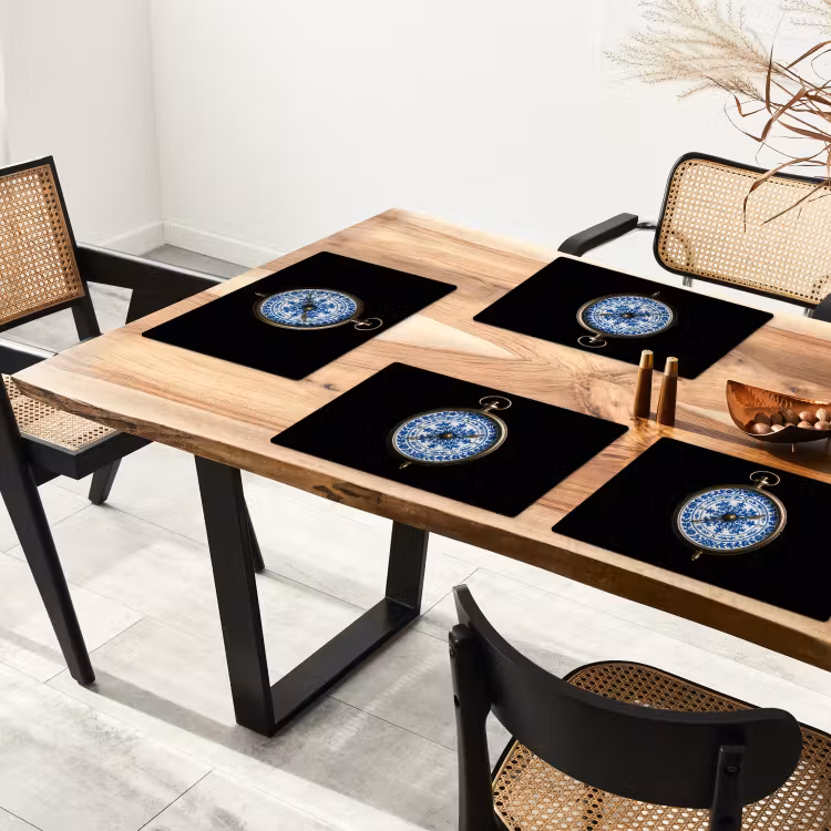 Placemat - 6 stuks - Kompas - Delfts blauw - Zwart — 5