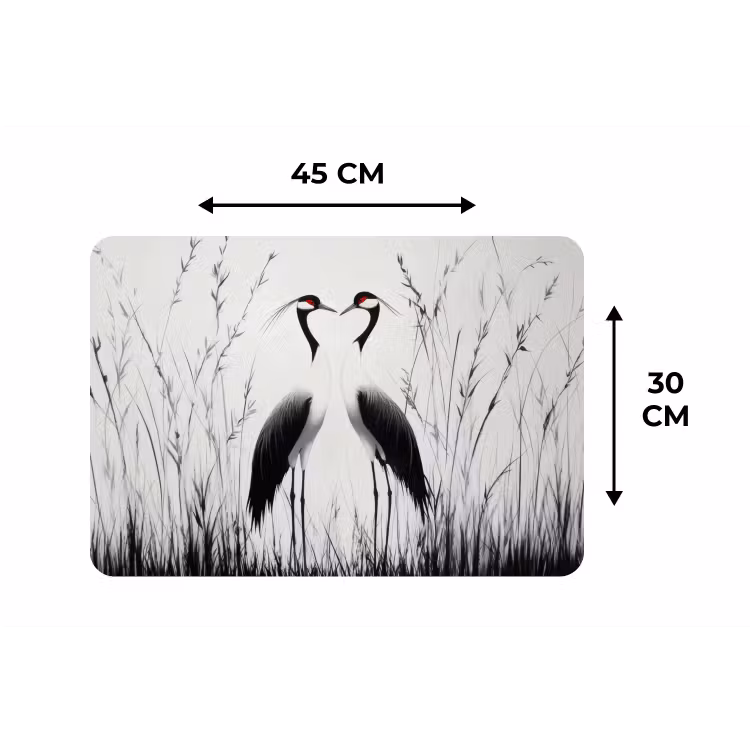 Placemat - 6 stuks - Kraanvogels - Gras - Hartvorm - Zwart — 3