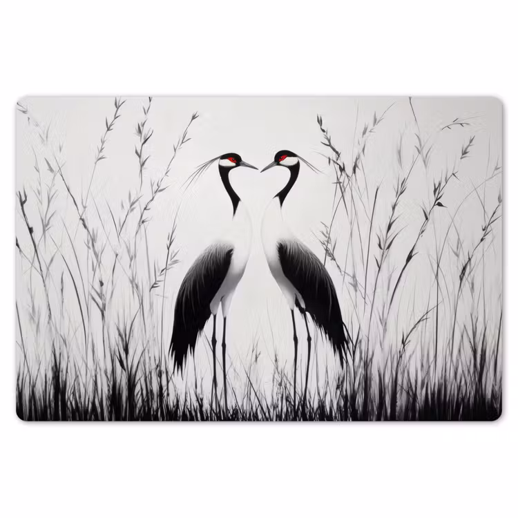 Placemat - 6 stuks - Kraanvogels - Gras - Hartvorm - Zwart — 7