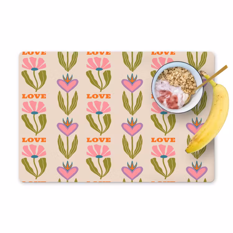 Placemat - 6 stuks - Love - Patroon - Bloemen - Hartjes — 1