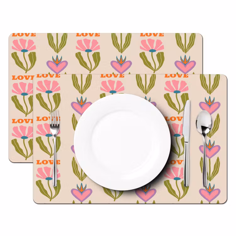 Placemat - 6 stuks - Love - Patroon - Bloemen - Hartjes — 2