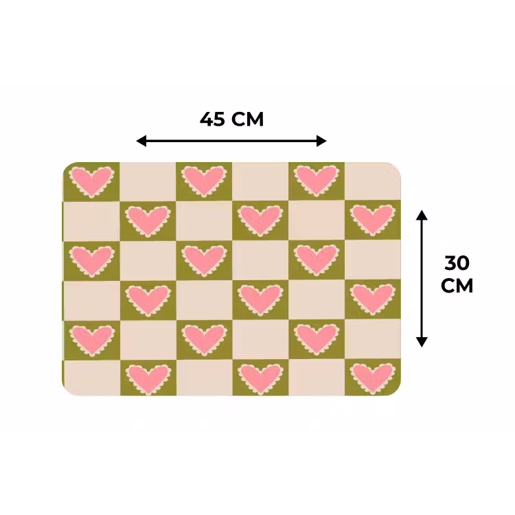 Placemat - 6 stuks - Olijfgroen - Hartjes - Patroon - Retro — 3