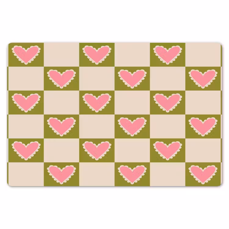 Placemat - 6 stuks - Olijfgroen - Hartjes - Patroon - Retro — 7