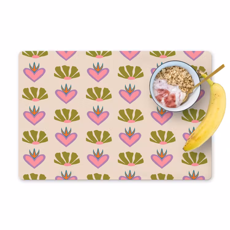 Placemat - 6 stuks - Patroon - Beige - Hartjes - Bloemen — 1