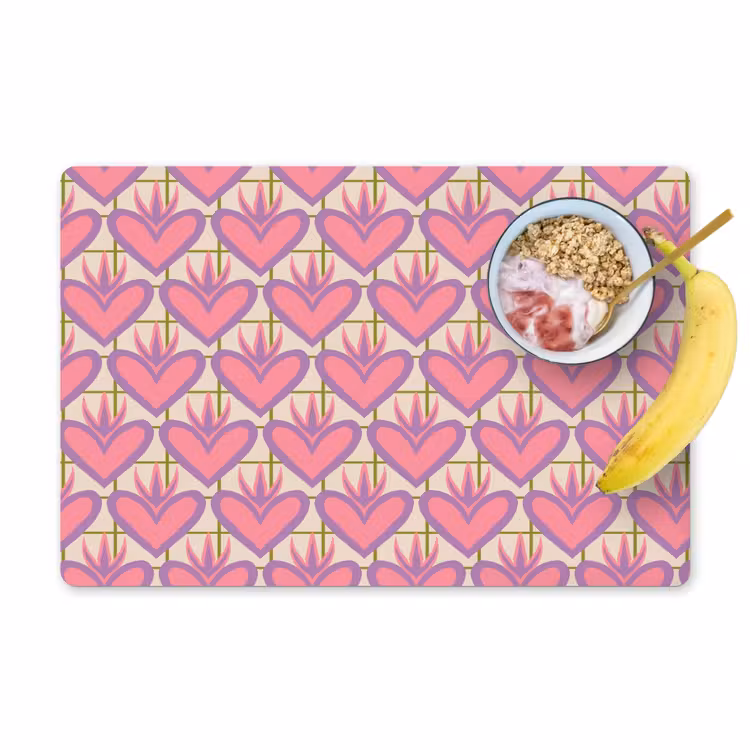 Placemat - 6 stuks - Patroon - Roze - Hartjes — 1