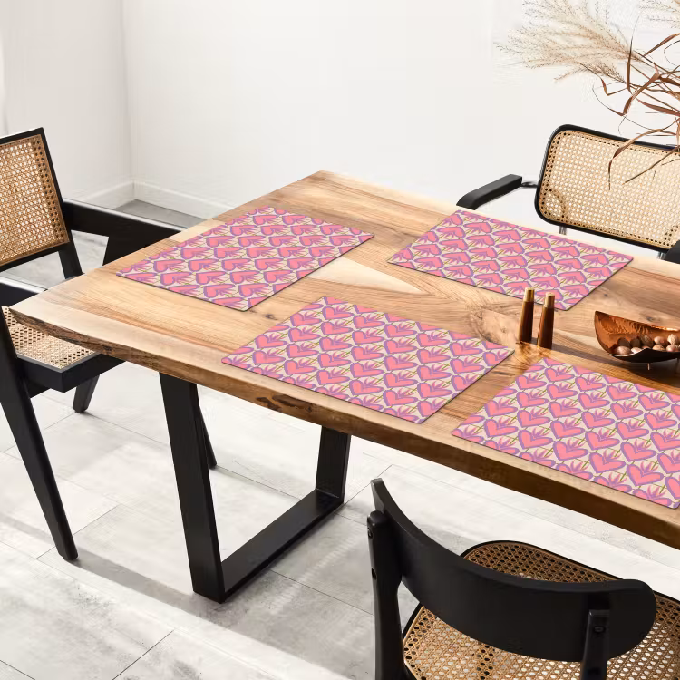 Placemat - 6 stuks - Patroon - Roze - Hartjes — 5