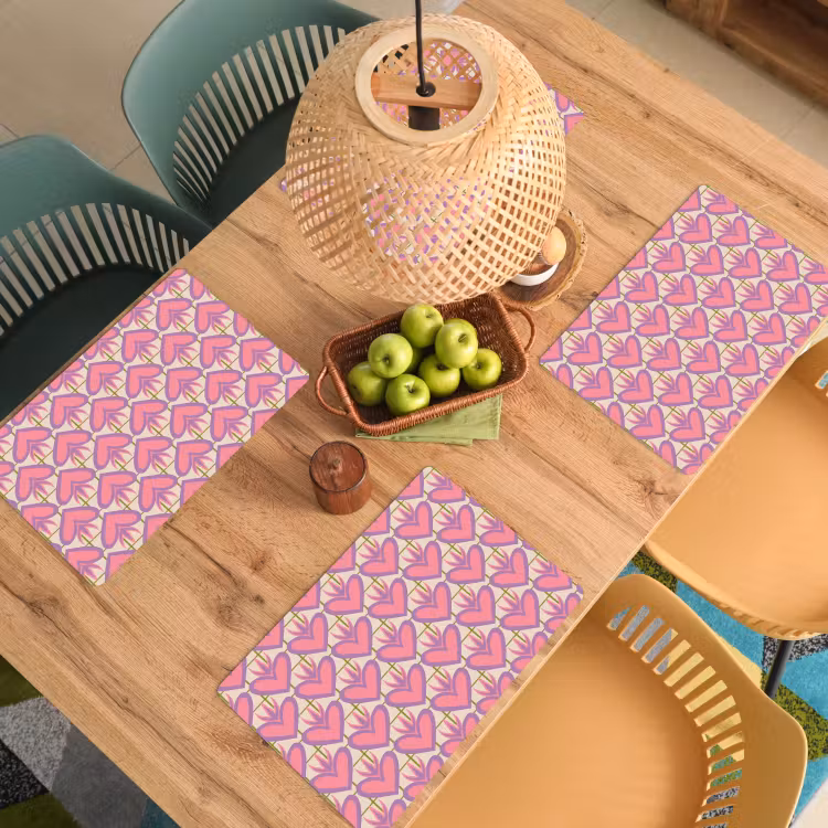 Placemat - 6 stuks - Patroon - Roze - Hartjes — 6