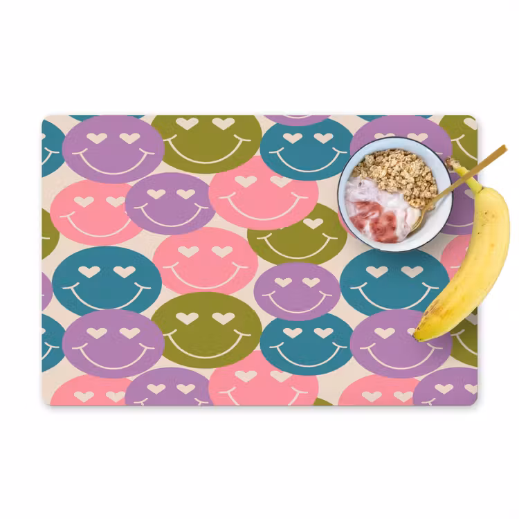 Placemat - 6 stuks - Patroon - Smiley - Kleurrijk - Hartjes — 1