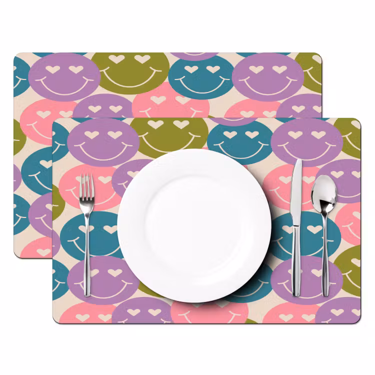 Placemat - 6 stuks - Patroon - Smiley - Kleurrijk - Hartjes — 2