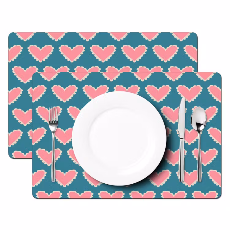 Placemat - 6 stuks - Retro - Hartjes - Patroon — 2