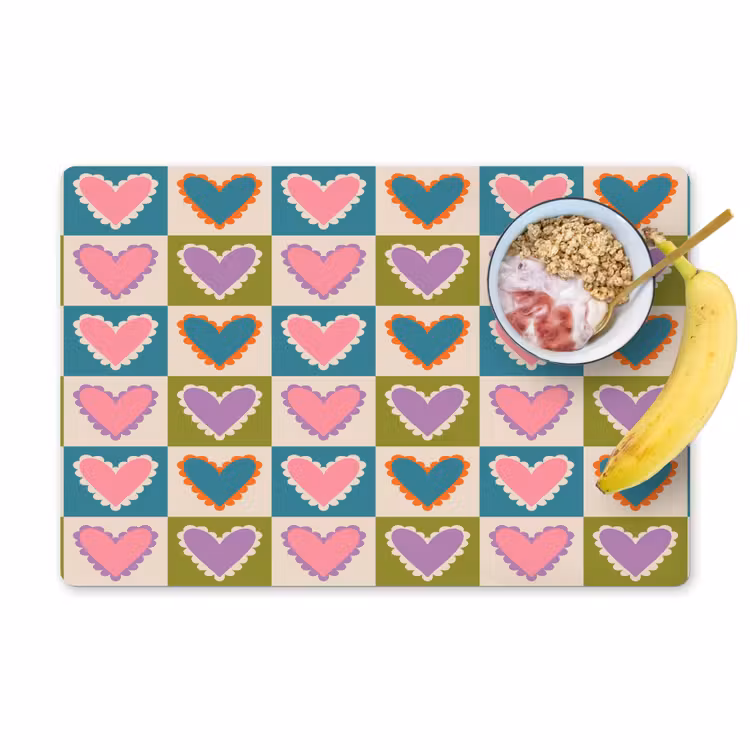 Placemat - 6 stuks - Retro - Kleuren - Patroon - Hartjes — 1