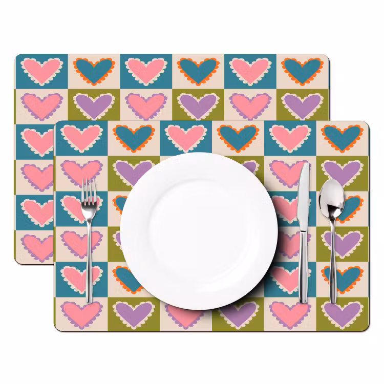 Placemat - 6 stuks - Retro - Kleuren - Patroon - Hartjes — 2