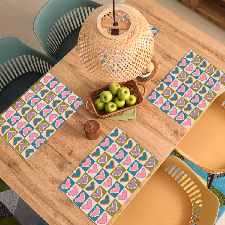 Placemat - 6 stuks - Retro - Kleuren - Patroon - Hartjes — 6