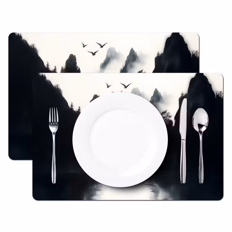 Placemat - 6 stuks - Roeiboot - Mistig - Bergen - Vogels — 2