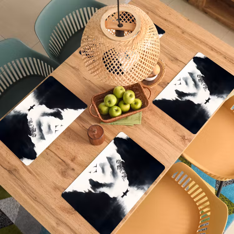 Placemat - 6 stuks - Roeiboot - Mistig - Bergen - Vogels — 6