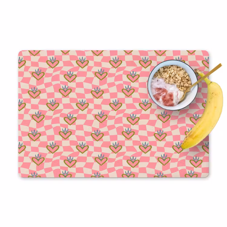 Placemat - 6 stuks - Roze - Retro - Patroon - Geblokt — 1