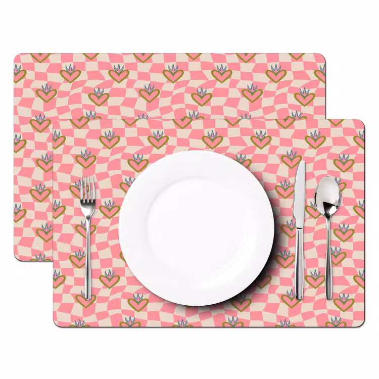 Placemat - 6 stuks - Roze - Retro - Patroon - Geblokt — 2