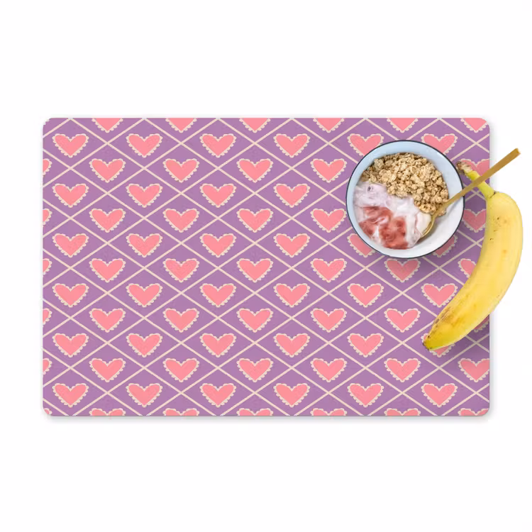 Placemat - 6 stuks - Ruit - Patroon - Paars - Hartjes — 1