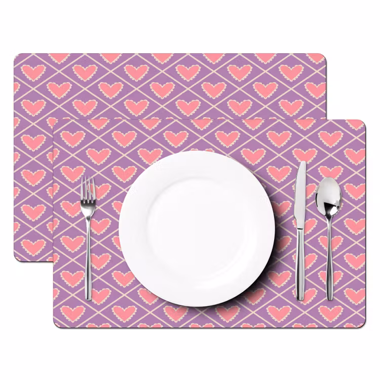 Placemat - 6 stuks - Ruit - Patroon - Paars - Hartjes — 2