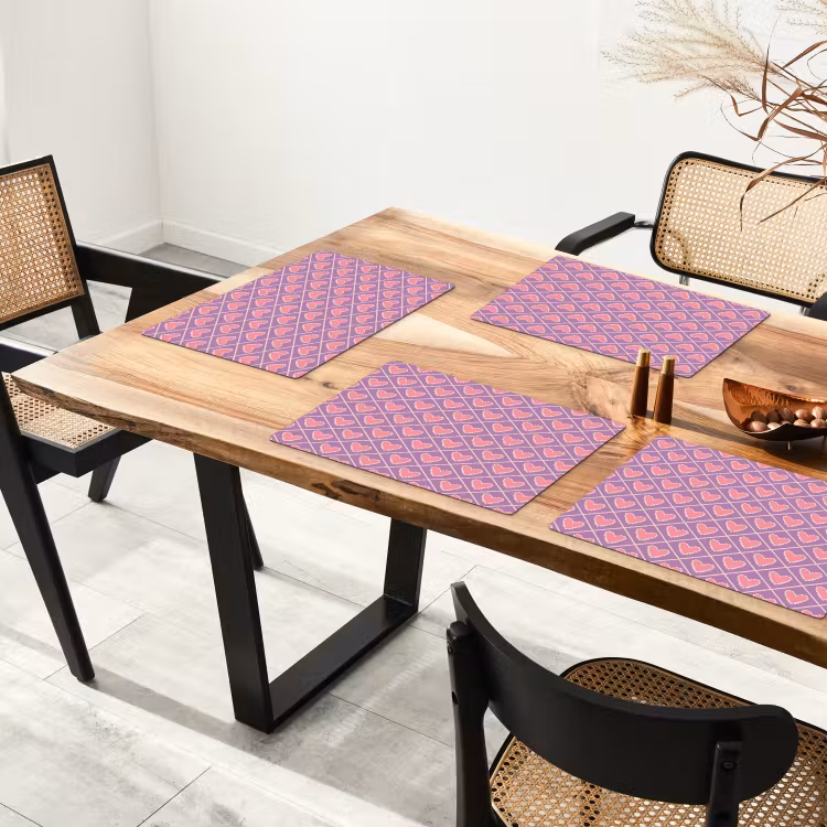 Placemat - 6 stuks - Ruit - Patroon - Paars - Hartjes — 5