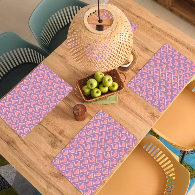 Placemat - 6 stuks - Ruit - Patroon - Paars - Hartjes — 6