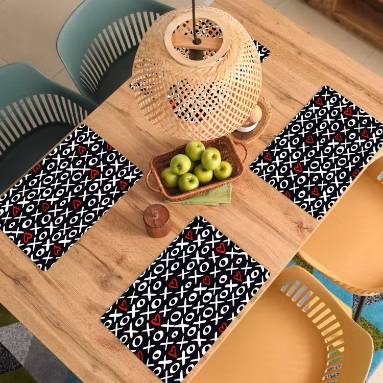 Placemat - 6 stuks - Tekens - Wit - Zwart — 6