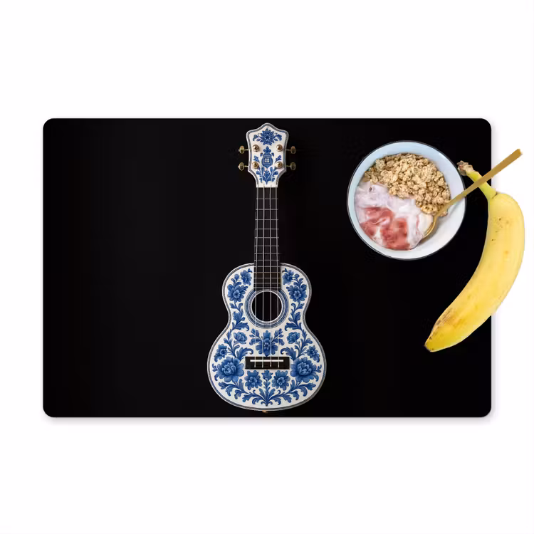 Placemat - 6 stuks - Ukelele - Delfts - Blauw - Muziek — 1
