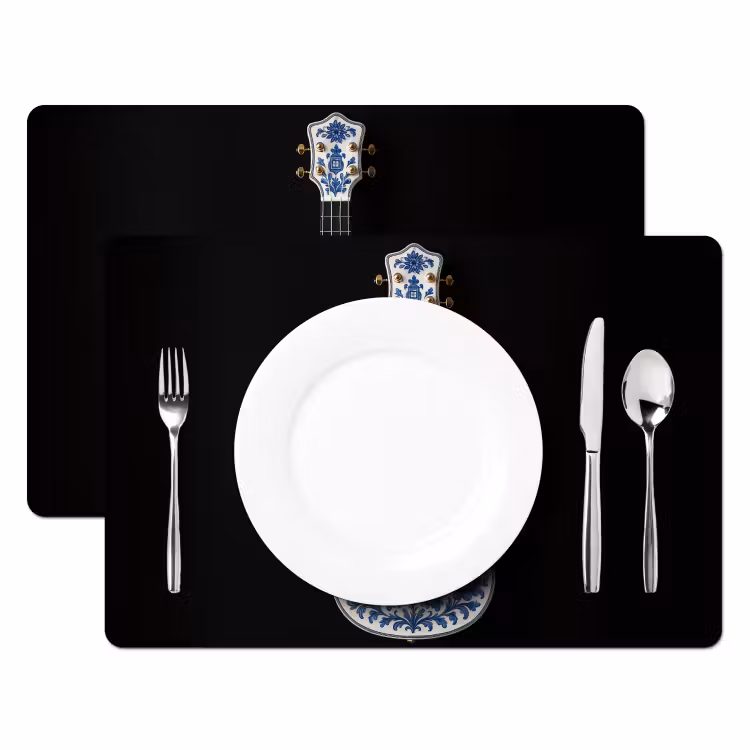 Placemat - 6 stuks - Ukelele - Delfts - Blauw - Muziek — 2