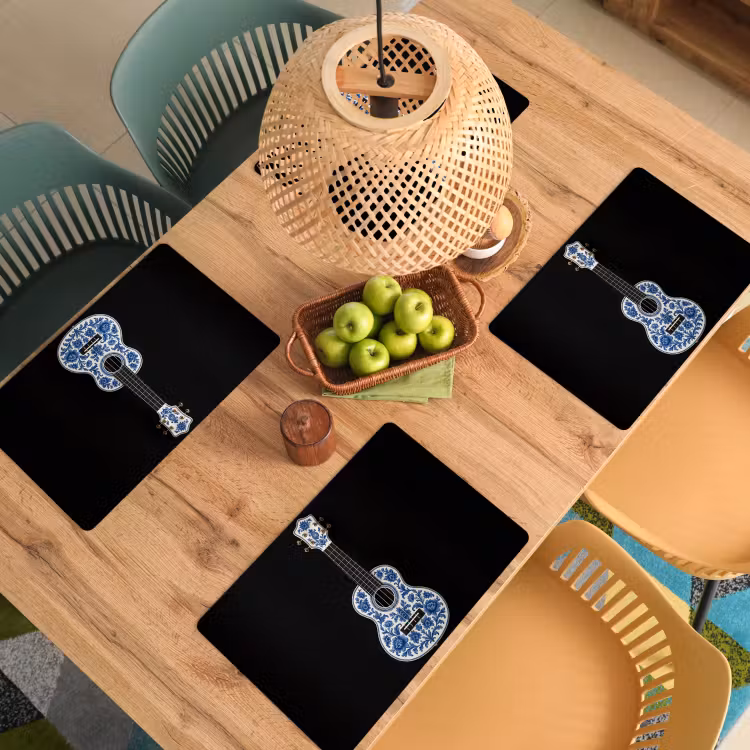 Placemat - 6 stuks - Ukelele - Delfts - Blauw - Muziek — 6