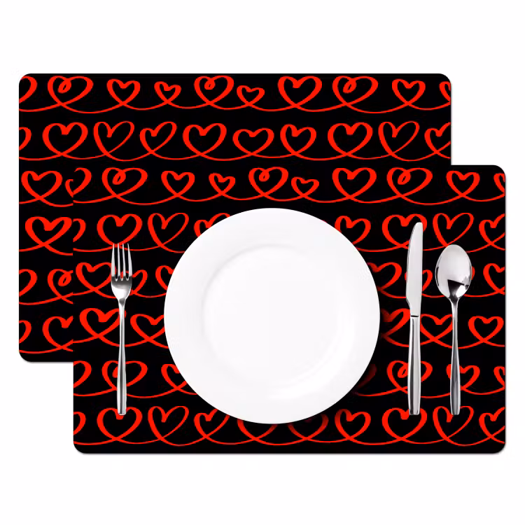 Placemat - 6 stuks - Verweven - Harten - Zwart - Rood — 2