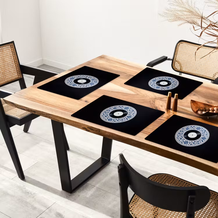 Placemat - 6 stuks - Vinyl - LP - Delfts Blauw - Muziek — 5