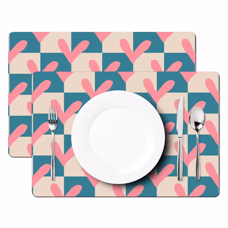 Placemat - 6 stuks - Vlakken - Hartjes - Patroon - Retro — 2